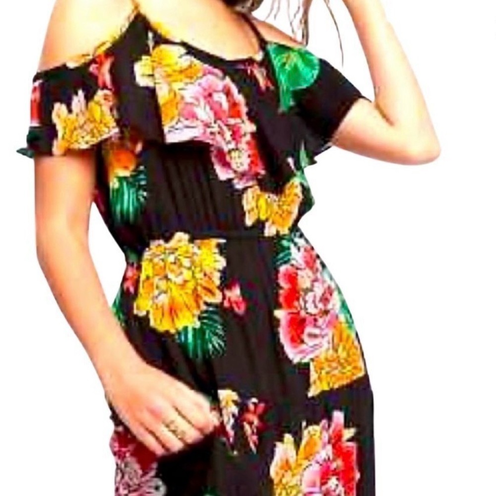 NWT Old Navy Black Maxi Dress with Yellow & Pink Floral Print size XL